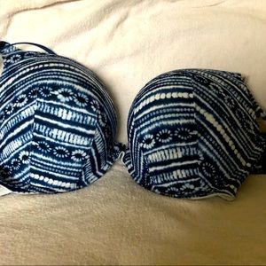 Cacique 40F 40DDD Boost Plunge Bra Navy White NWT